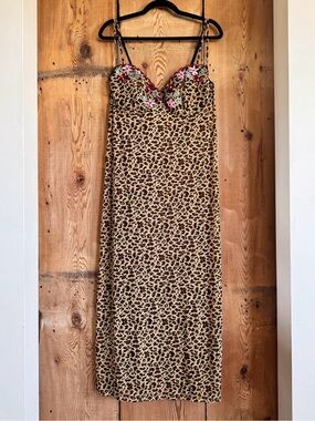 Sz 1X Amoureuse Mesh Leopard Print Floral Underwire Maxi Slip Nightgown EUC